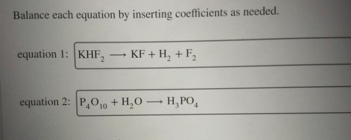 Balance inserting following equations coefficients needed solved answer problem been has